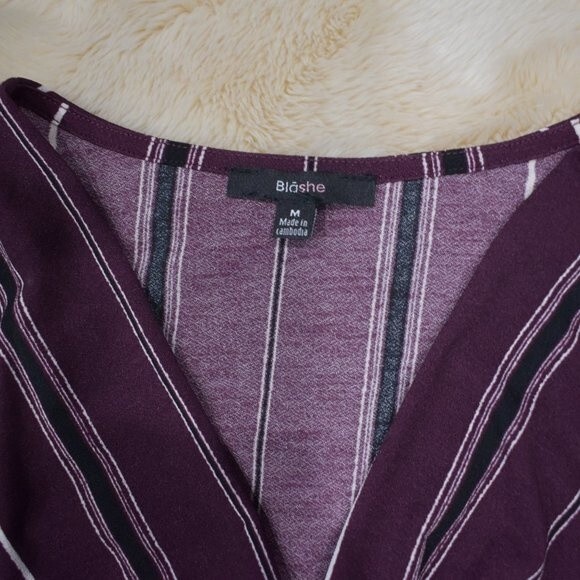 Womens Maroon Burgundy Striped Long Sleeve Blouse Size Medium - Picture 12 of 15